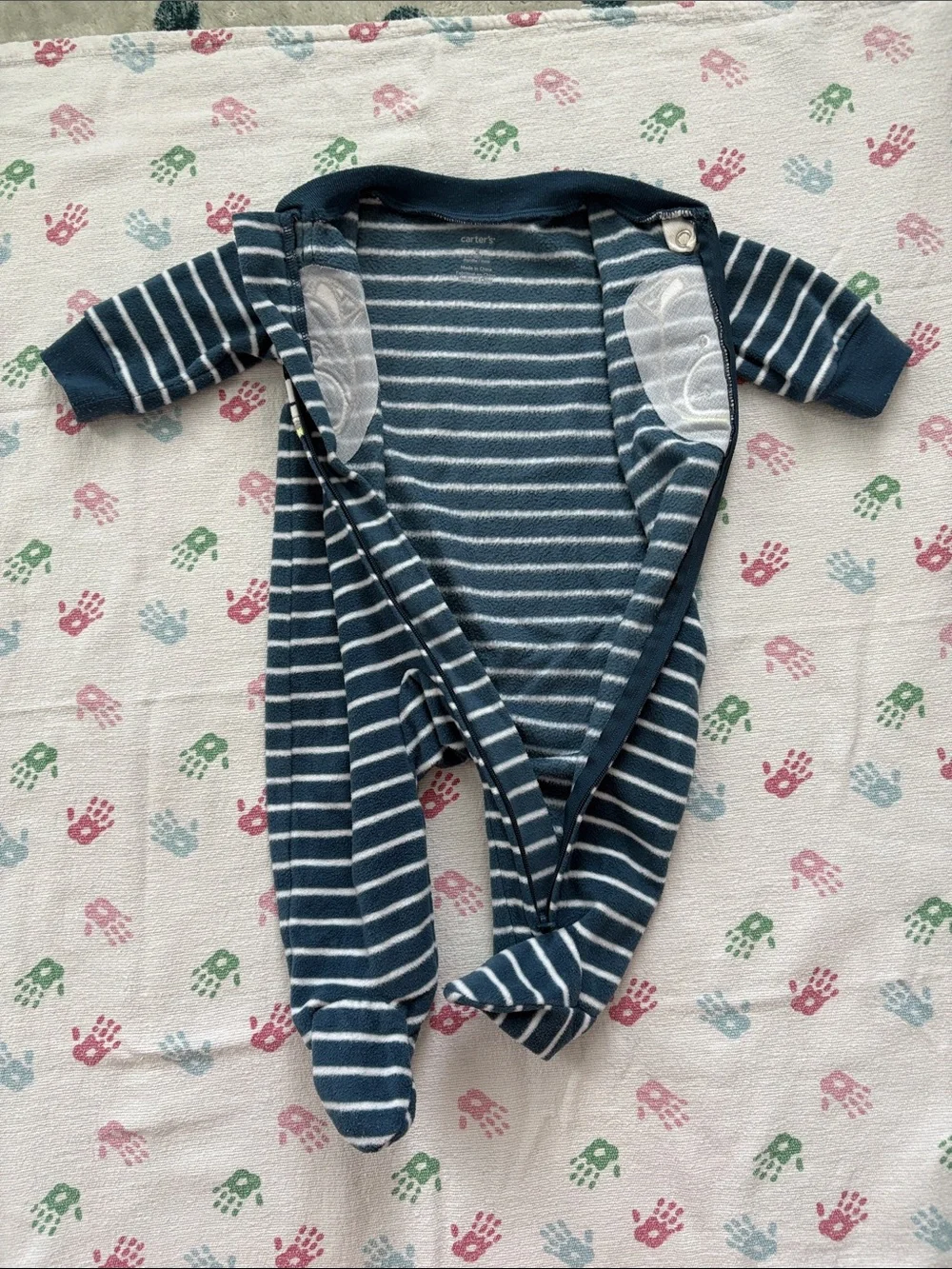 5for25  | Carter's Navy and White Striped Fleece Puppy Footie Pajamas